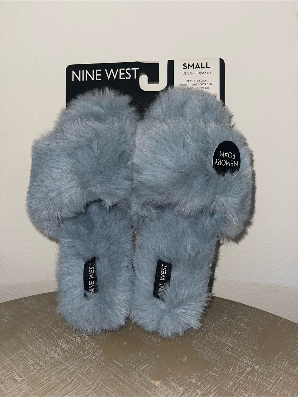 Nine West Kids' Plush Furry Slide Slippers in Light Blue
